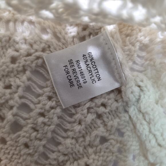 Freshman 1996 Crochet Polo Sweater L Open Knit Grannycore Cottage Boho Neutral - Picture 7 of 9